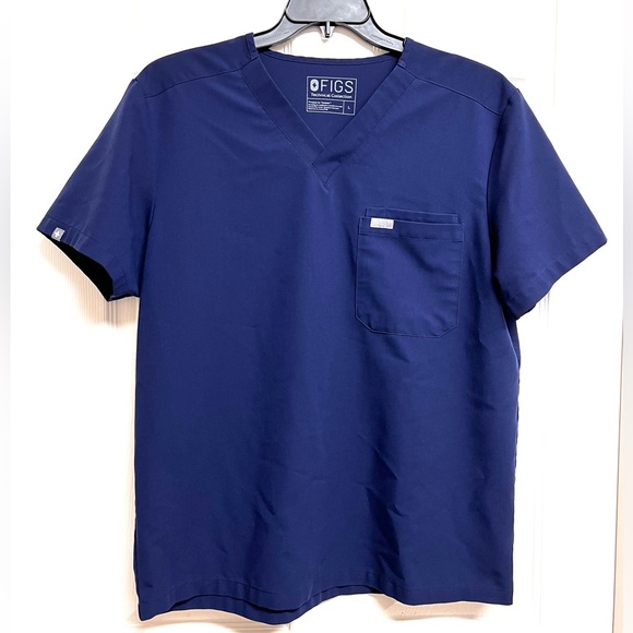Figs FM1500 Men's L Navy Blue Technical Collection Leon Three Pocket Scrub Top - Picture 1 of 6